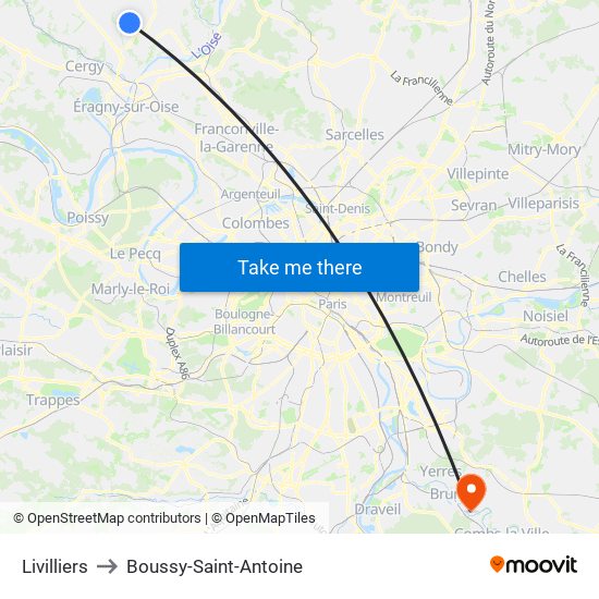 Livilliers to Boussy-Saint-Antoine map