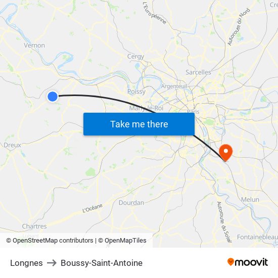 Longnes to Boussy-Saint-Antoine map