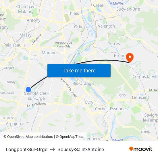 Longpont-Sur-Orge to Boussy-Saint-Antoine map