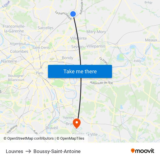 Louvres to Boussy-Saint-Antoine map