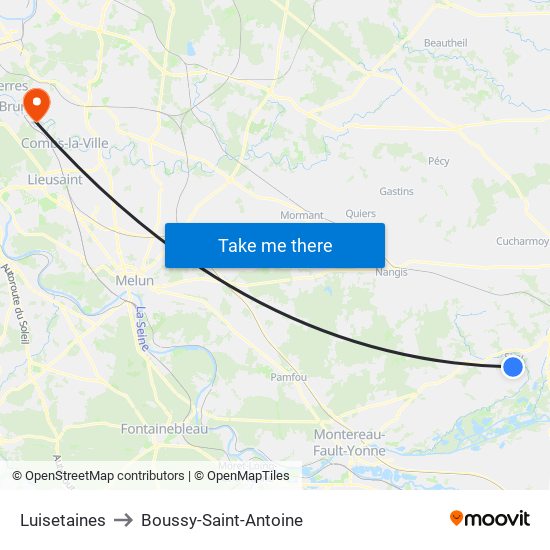 Luisetaines to Boussy-Saint-Antoine map