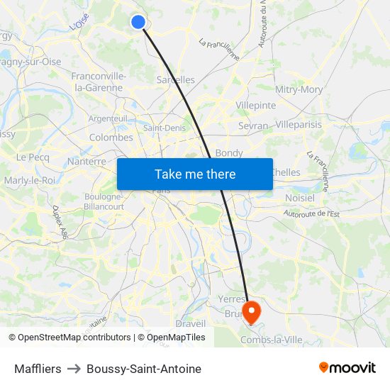 Maffliers to Boussy-Saint-Antoine map