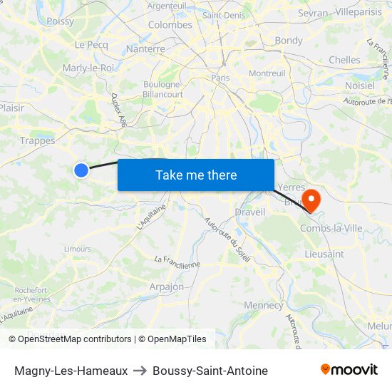 Magny-Les-Hameaux to Boussy-Saint-Antoine map