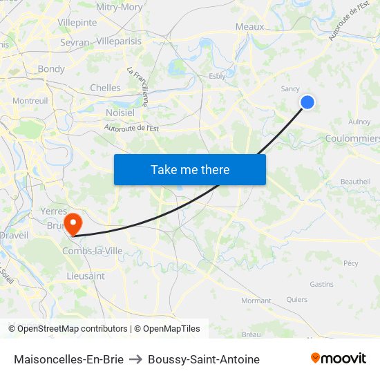 Maisoncelles-En-Brie to Boussy-Saint-Antoine map