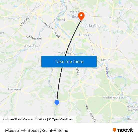 Maisse to Boussy-Saint-Antoine map