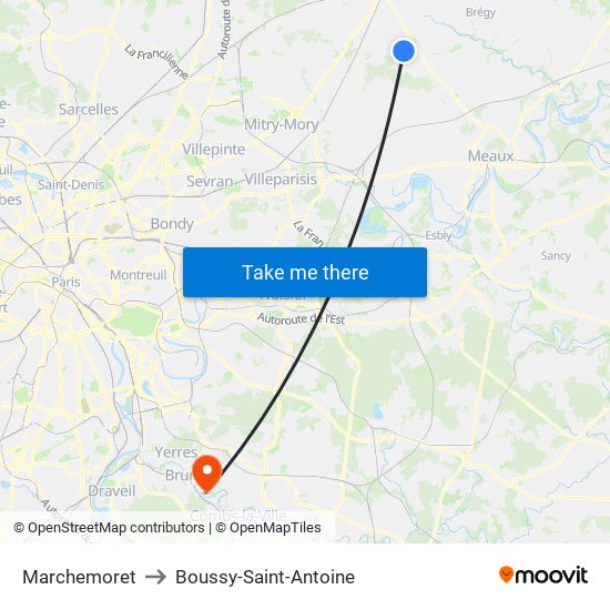 Marchemoret to Boussy-Saint-Antoine map