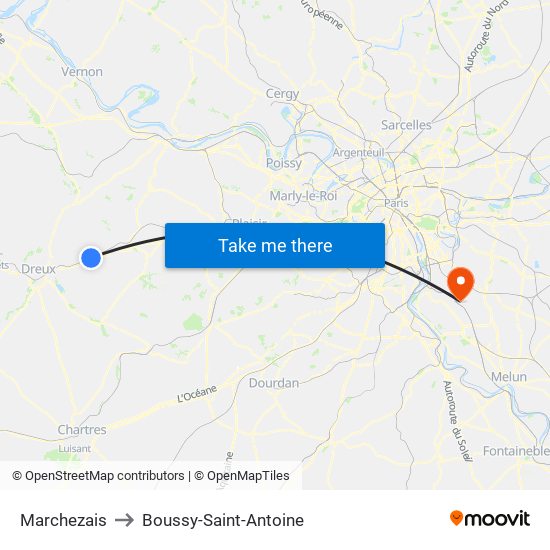 Marchezais to Boussy-Saint-Antoine map