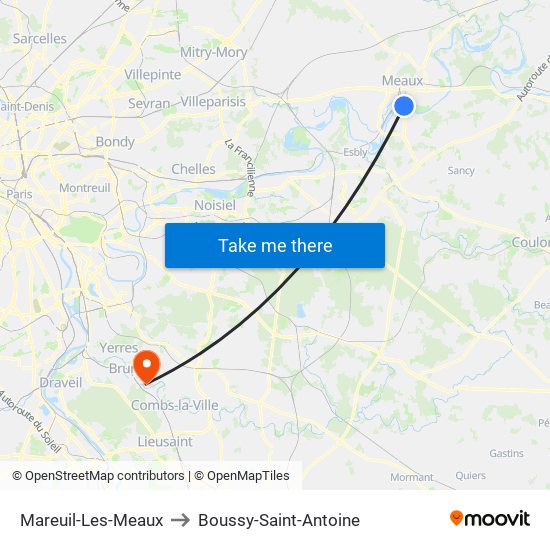 Mareuil-Les-Meaux to Boussy-Saint-Antoine map