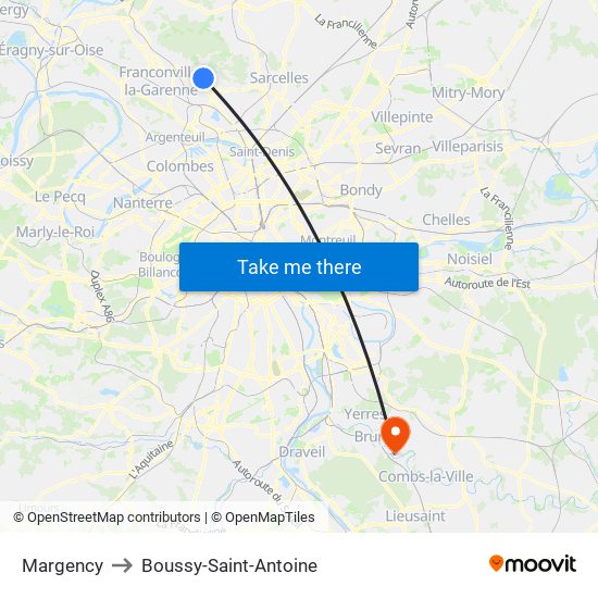 Margency to Boussy-Saint-Antoine map
