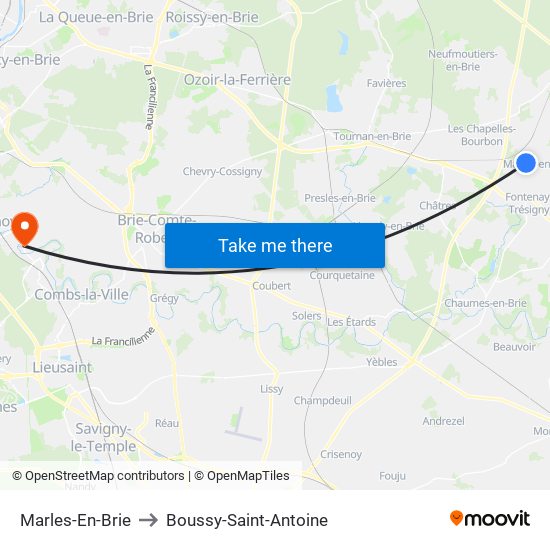 Marles-En-Brie to Boussy-Saint-Antoine map