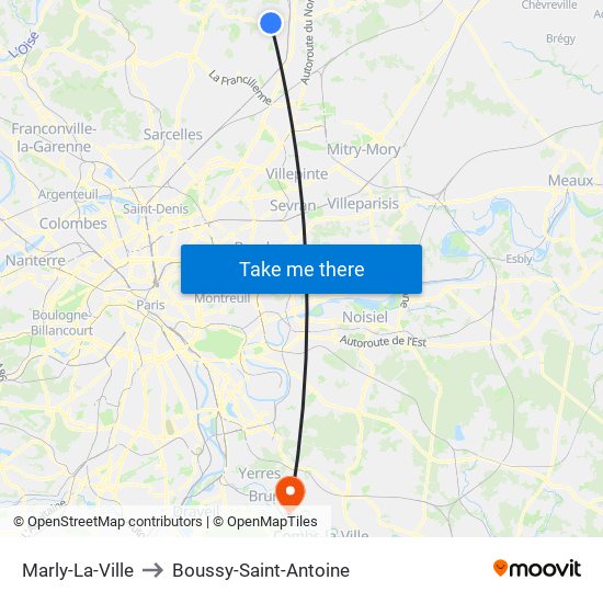 Marly-La-Ville to Boussy-Saint-Antoine map