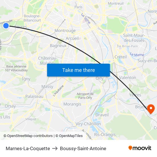 Marnes-La-Coquette to Boussy-Saint-Antoine map