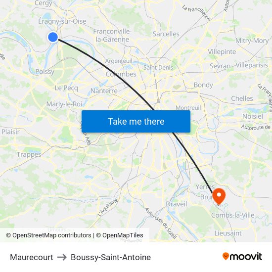 Maurecourt to Boussy-Saint-Antoine map