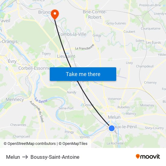 Melun to Boussy-Saint-Antoine map