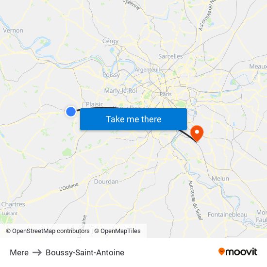 Mere to Boussy-Saint-Antoine map