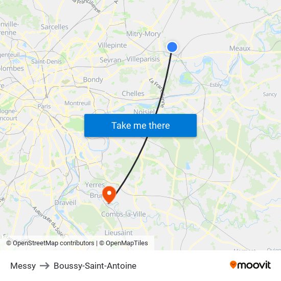 Messy to Boussy-Saint-Antoine map