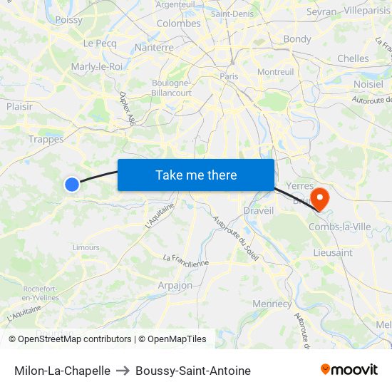 Milon-La-Chapelle to Boussy-Saint-Antoine map