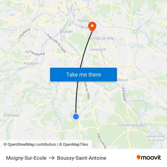 Moigny-Sur-Ecole to Boussy-Saint-Antoine map