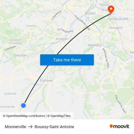 Monnerville to Boussy-Saint-Antoine map