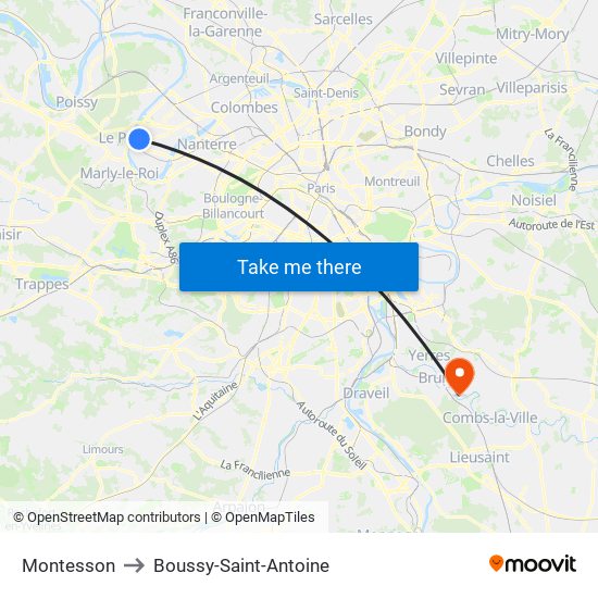 Montesson to Boussy-Saint-Antoine map