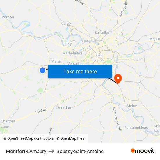 Montfort-L'Amaury to Boussy-Saint-Antoine map