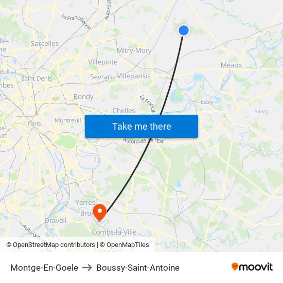 Montge-En-Goele to Boussy-Saint-Antoine map