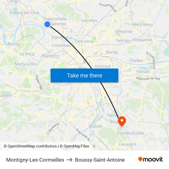 Montigny-Les-Cormeilles to Boussy-Saint-Antoine map