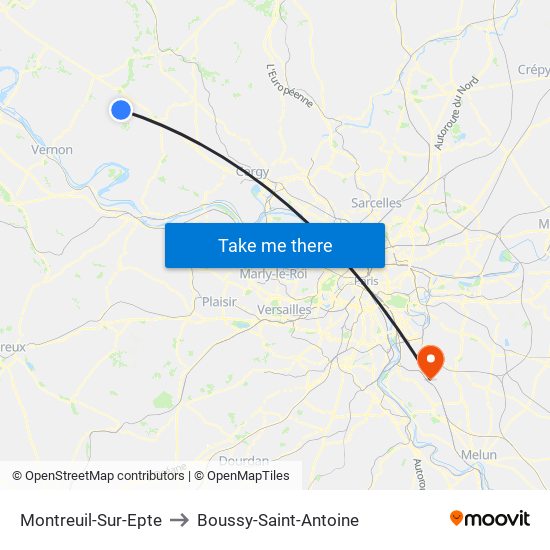 Montreuil-Sur-Epte to Boussy-Saint-Antoine map