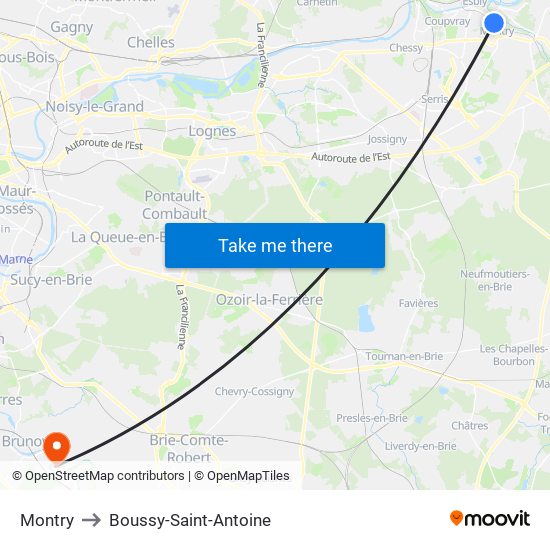 Montry to Boussy-Saint-Antoine map