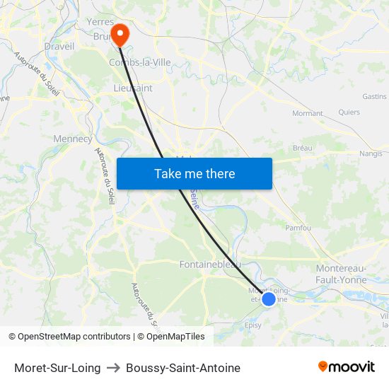 Moret-Sur-Loing to Boussy-Saint-Antoine map