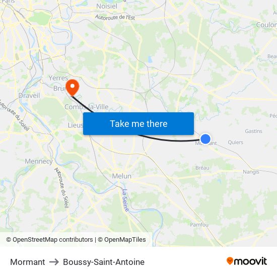 Mormant to Boussy-Saint-Antoine map