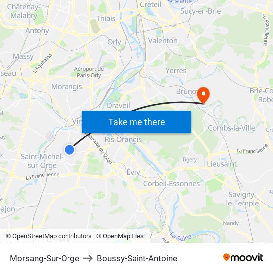 Morsang-Sur-Orge to Boussy-Saint-Antoine map