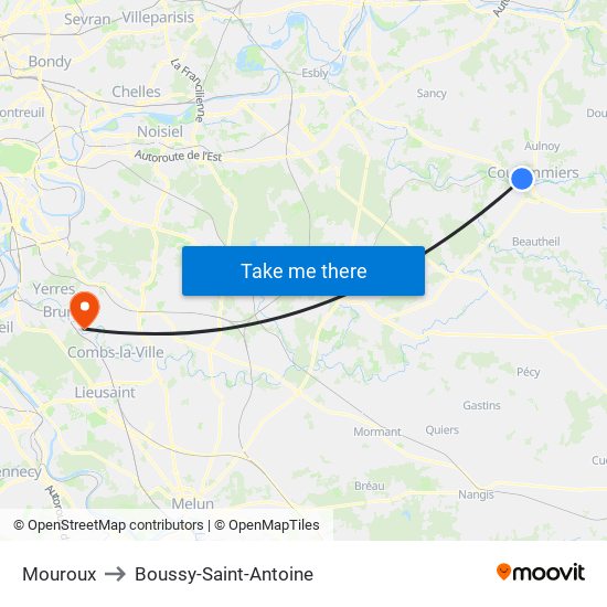 Mouroux to Boussy-Saint-Antoine map