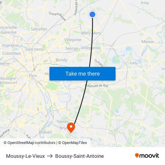 Moussy-Le-Vieux to Boussy-Saint-Antoine map