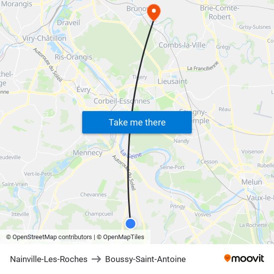 Nainville-Les-Roches to Boussy-Saint-Antoine map