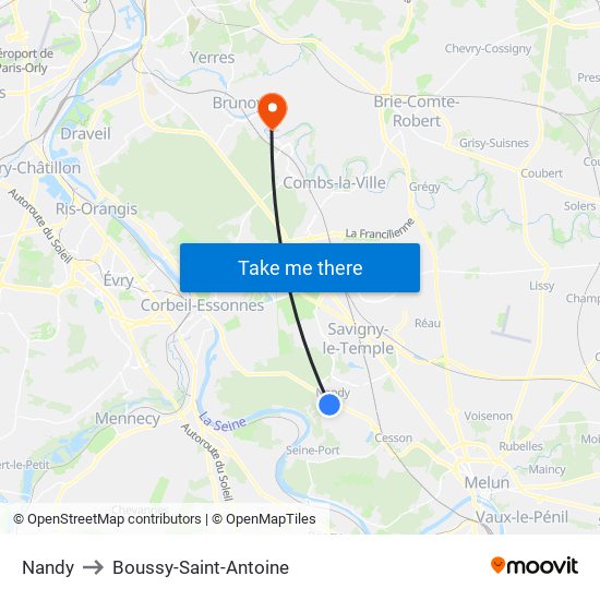 Nandy to Boussy-Saint-Antoine map