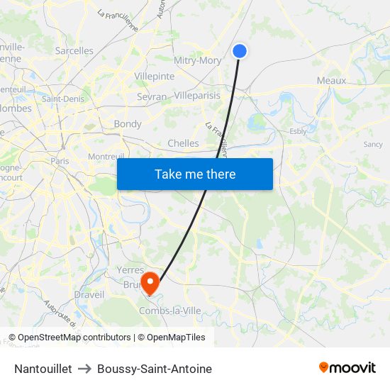 Nantouillet to Boussy-Saint-Antoine map