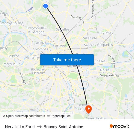 Nerville-La-Foret to Boussy-Saint-Antoine map