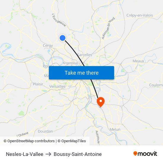 Nesles-La-Vallee to Boussy-Saint-Antoine map