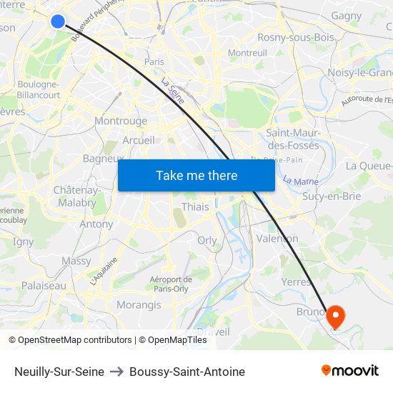 Neuilly-Sur-Seine to Boussy-Saint-Antoine map