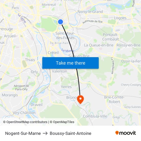 Nogent-Sur-Marne to Boussy-Saint-Antoine map