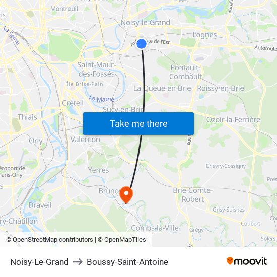 Noisy-Le-Grand to Boussy-Saint-Antoine map