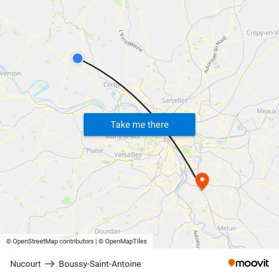 Nucourt to Boussy-Saint-Antoine map