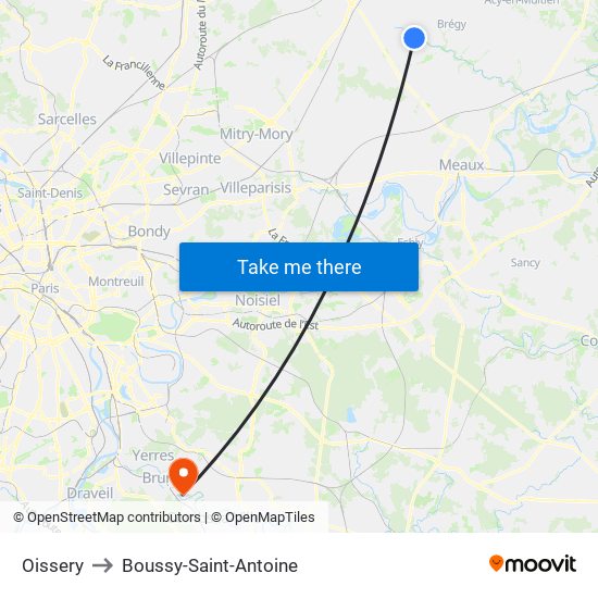 Oissery to Boussy-Saint-Antoine map