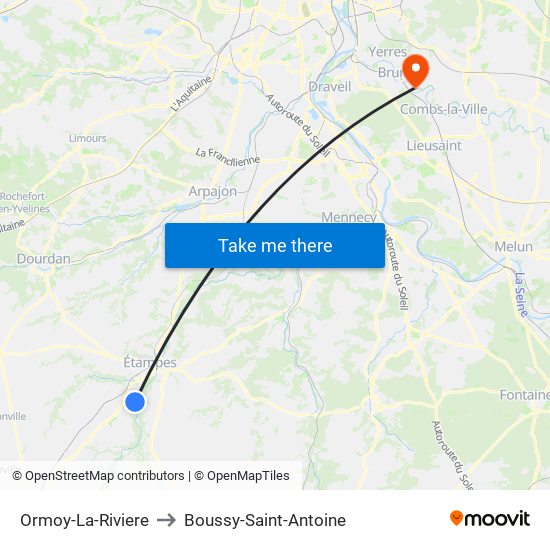 Ormoy-La-Riviere to Boussy-Saint-Antoine map