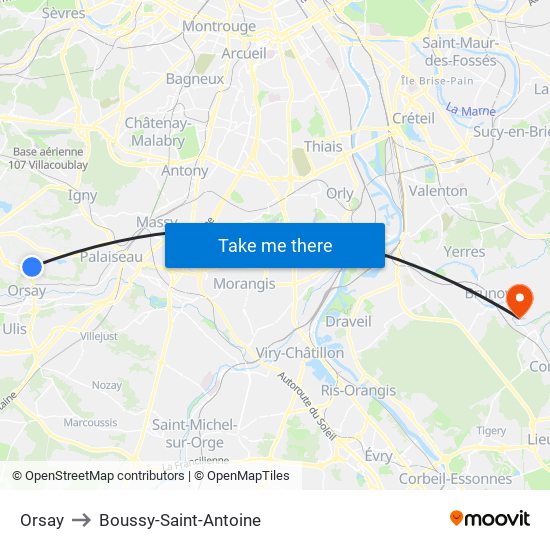 Orsay to Boussy-Saint-Antoine map