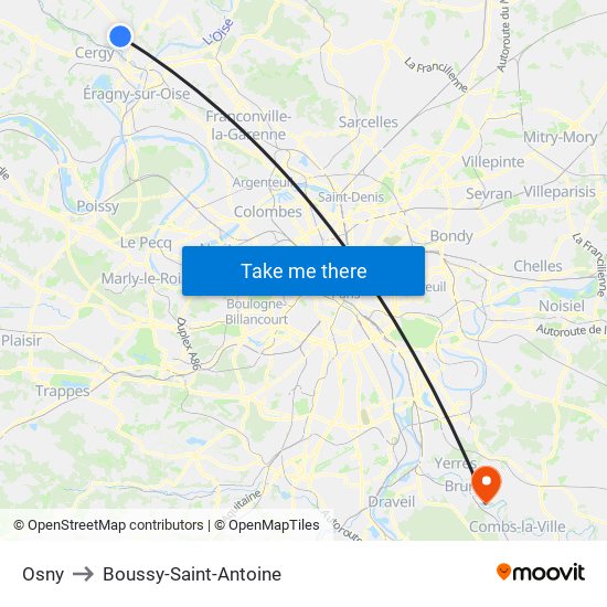 Osny to Boussy-Saint-Antoine map