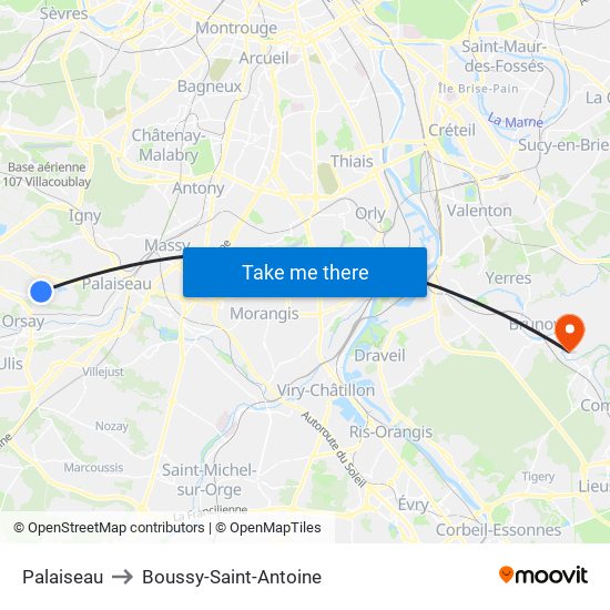 Palaiseau to Boussy-Saint-Antoine map