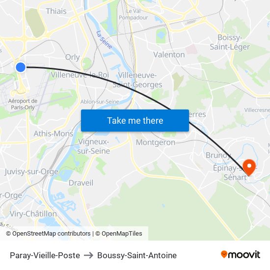 Paray-Vieille-Poste to Boussy-Saint-Antoine map