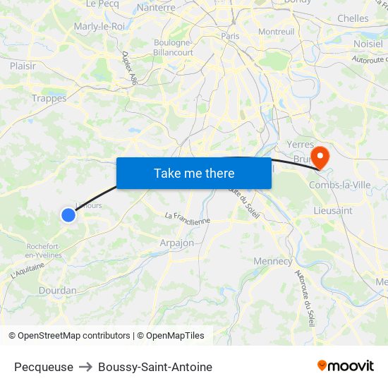 Pecqueuse to Boussy-Saint-Antoine map